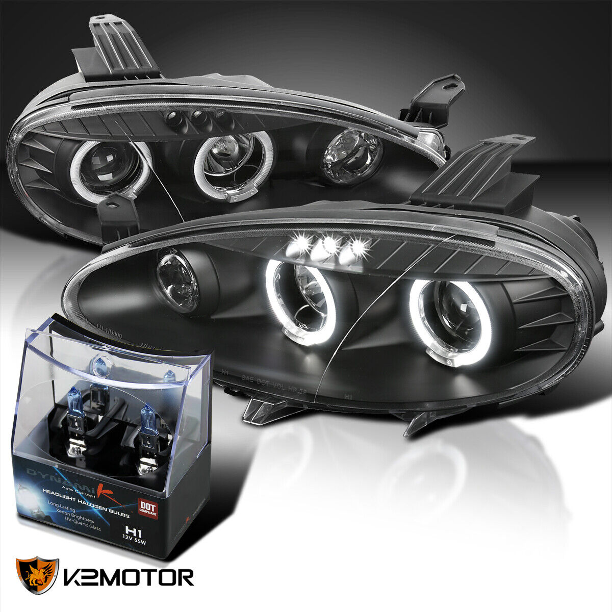 Fits 2001-2005 Mazda Miata MX5 Black Halo Projector Headlights+H1 Halogen Bulbs