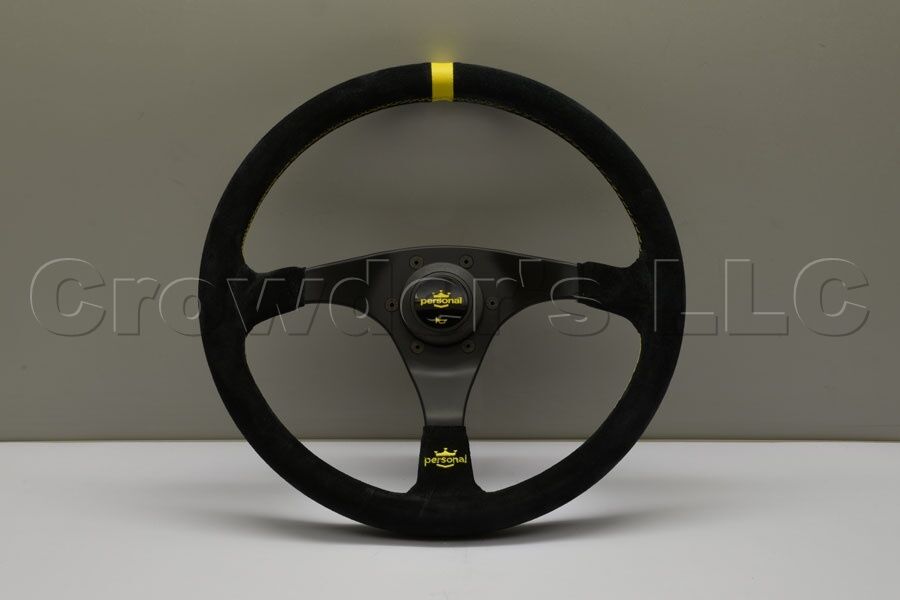 Personal Trophy Steering Wheel 350mm Black Suede Leather with Yellow Stitching