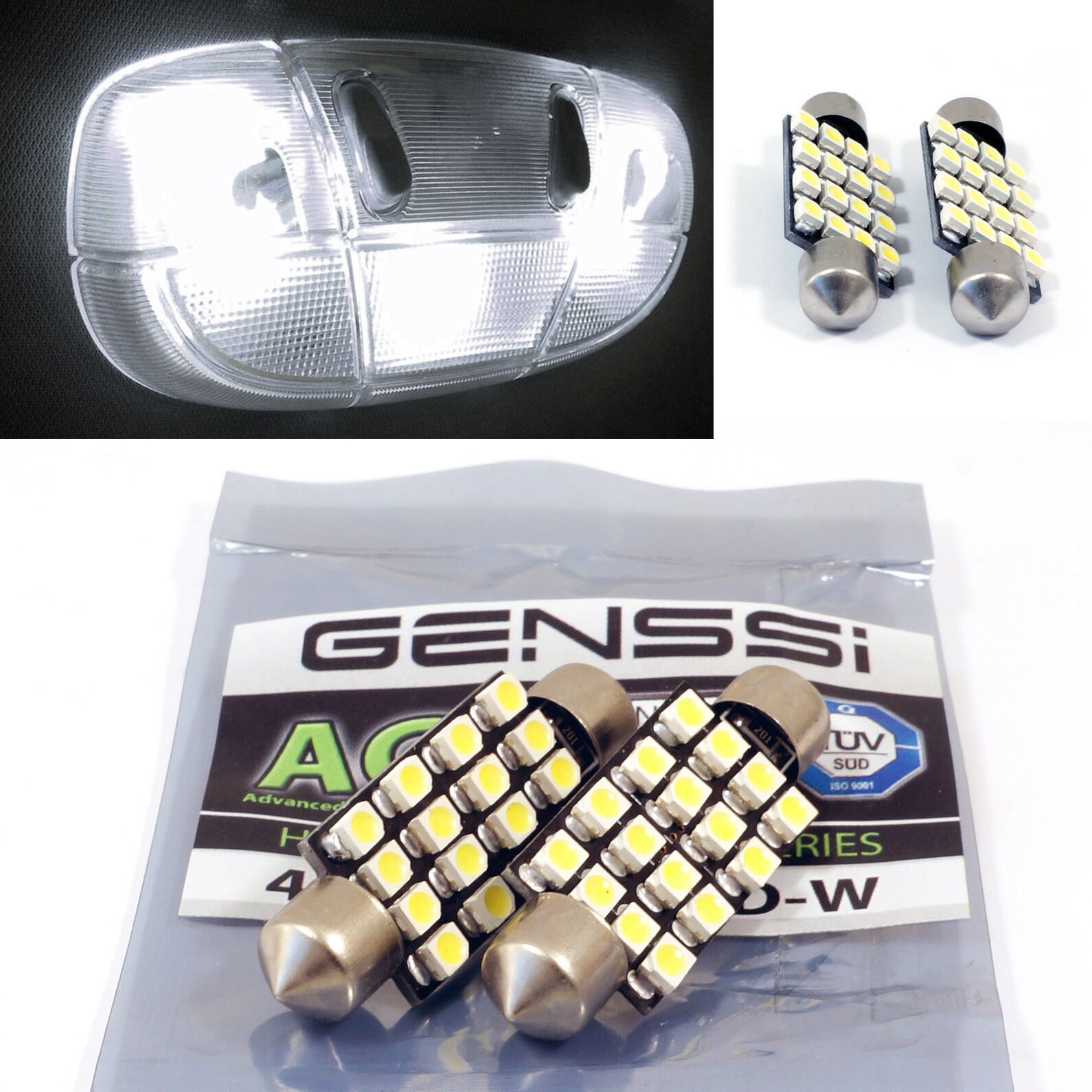 42mm White LED License map dome door Lights Bulbs 211-2 578 569 (4 Pack)