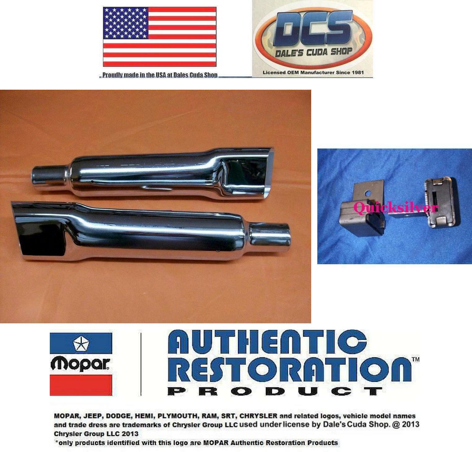 1967 1976 Dart Duster Demon Exhaust Tips & Hangers 2883838 2883842 New MoPar USA