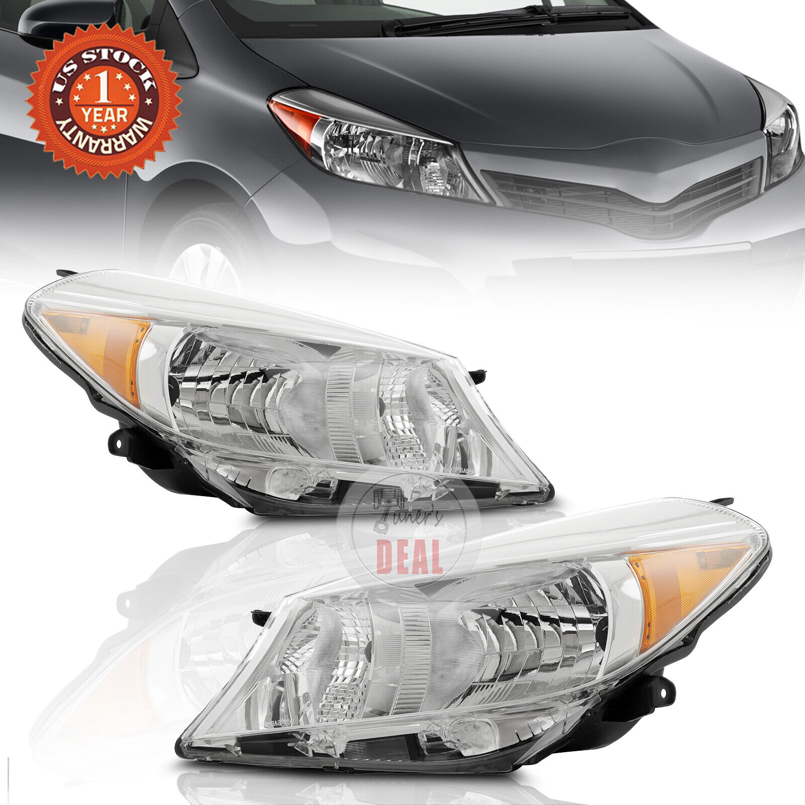 For 2012 2013 2014 Toyota Yaris/Vitz Hatchback Headlights Headlamps Left&Right