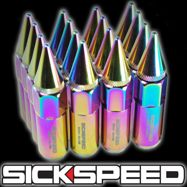 16 NEO CHROME SPIKED ALUMINUM 60MM EXTENDED TUNER LUG NUTS WHEELS/RIM 12X1.5 L16