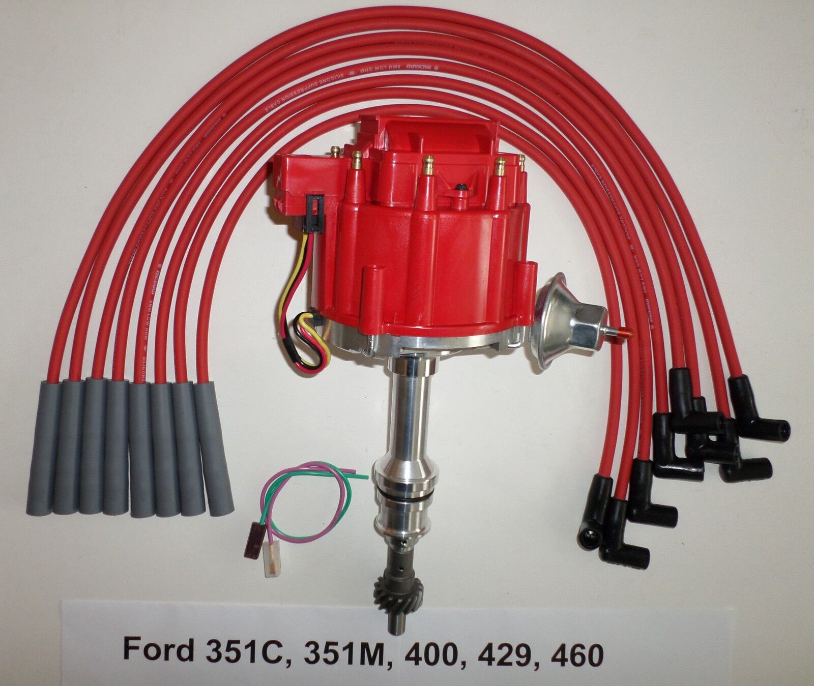 BIG BLOCK FORD 351C,351M,400,429,460 RED HEI Distributor + Spark Plug wires USA