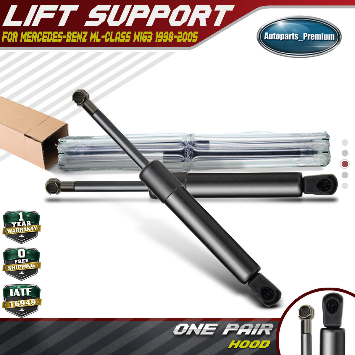 2x Hood Lift Supports Shock Strut for Benz W163 ML320 98-03 ML350 ML430 ML500