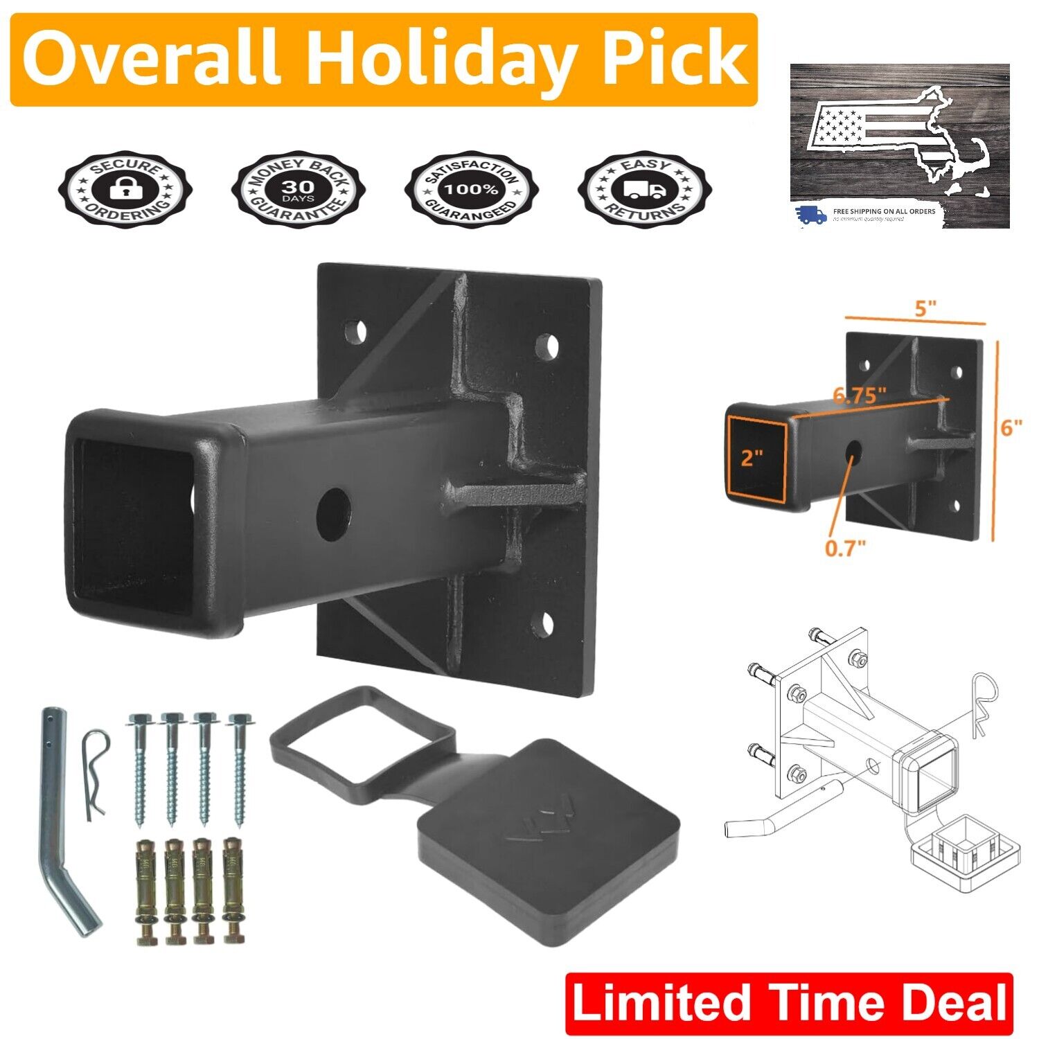 Hitch Wall Mount Receiver - 2 Inch Opening - Universal - Max Load 20000LBS