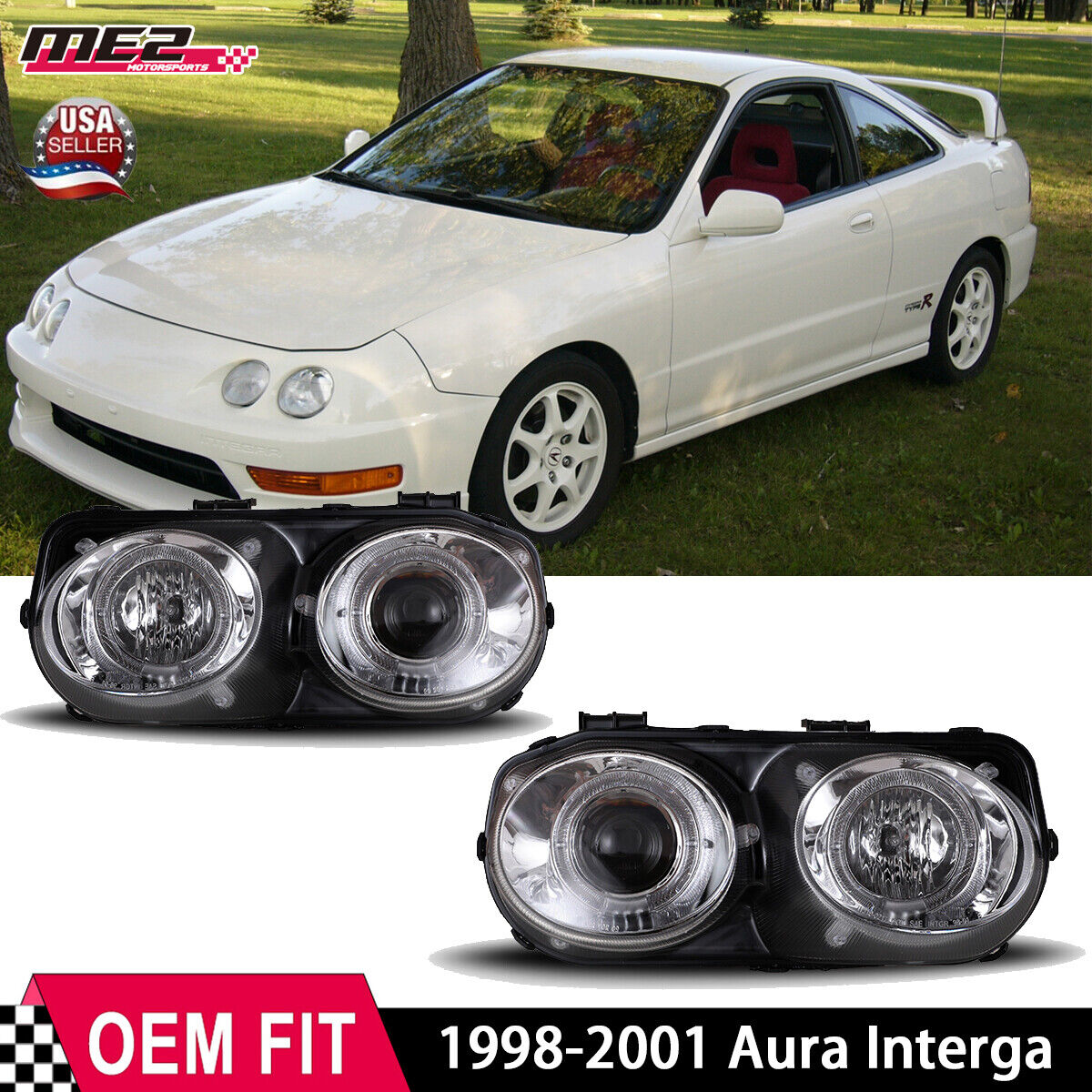 Chrome Clear For 1998 1999 2000 2001 Acura Integra Halogen Headlights Headlamps