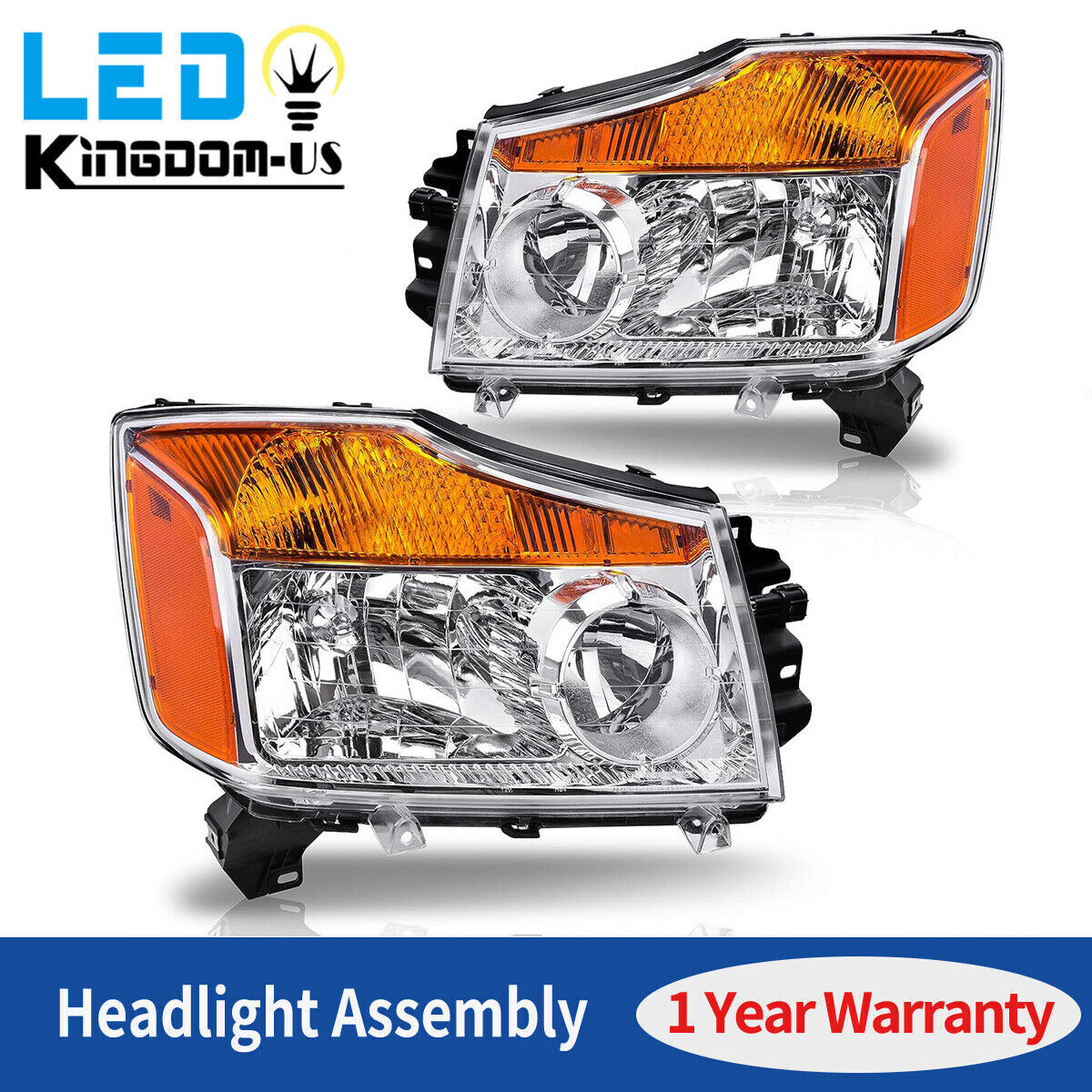 Chrome Headlights Assembly For 2004-2015 Nissan Titan / 2005-2007 Nissan Armada