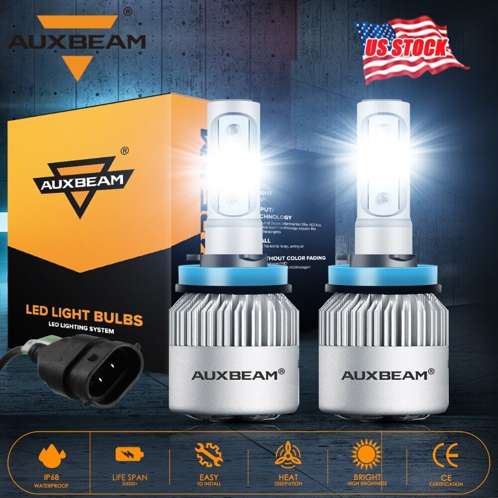 AUXBEAM H9 H11 LED Headlight Super Bright Bulbs Kit 6000K White HIGH/LOW Beam 2X