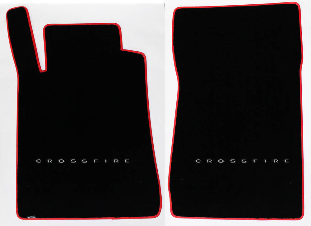 NEW Black Front floor mats 2004-2008 Chrysler CROSSFIRE Silver Logo Red Binding