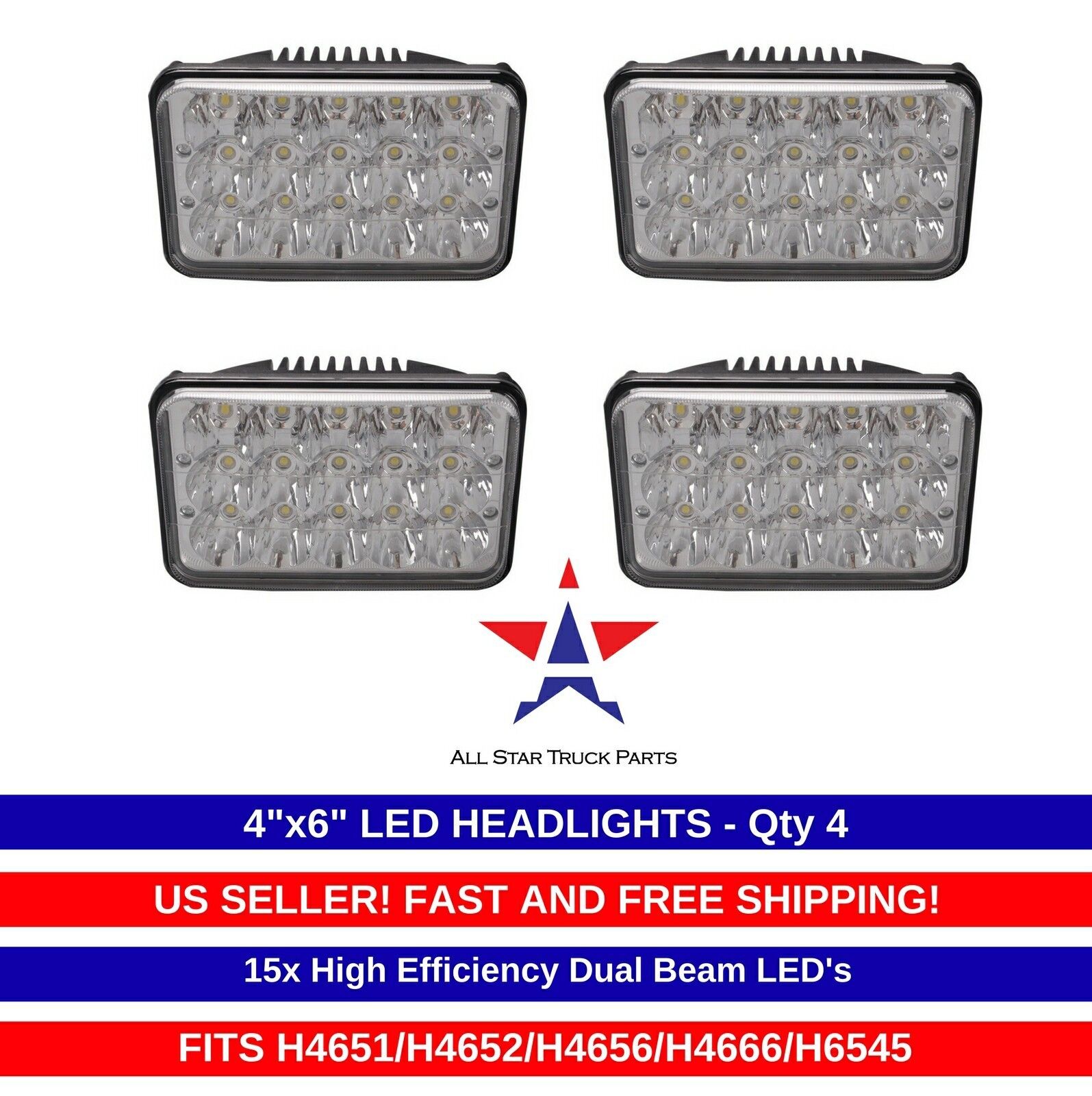 Qty 4 LED Headlights For Kenworth T800 T400 T600 W900B W900L Classic 120/132 HK