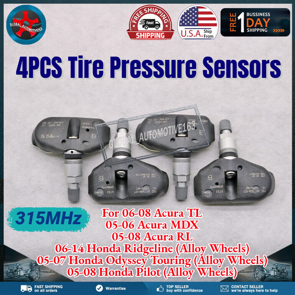 4 TIRE PRESSURE SENSOR TPMS for 05-07 Honda Odyssey Touring 06421-S3V-A04 Alloy