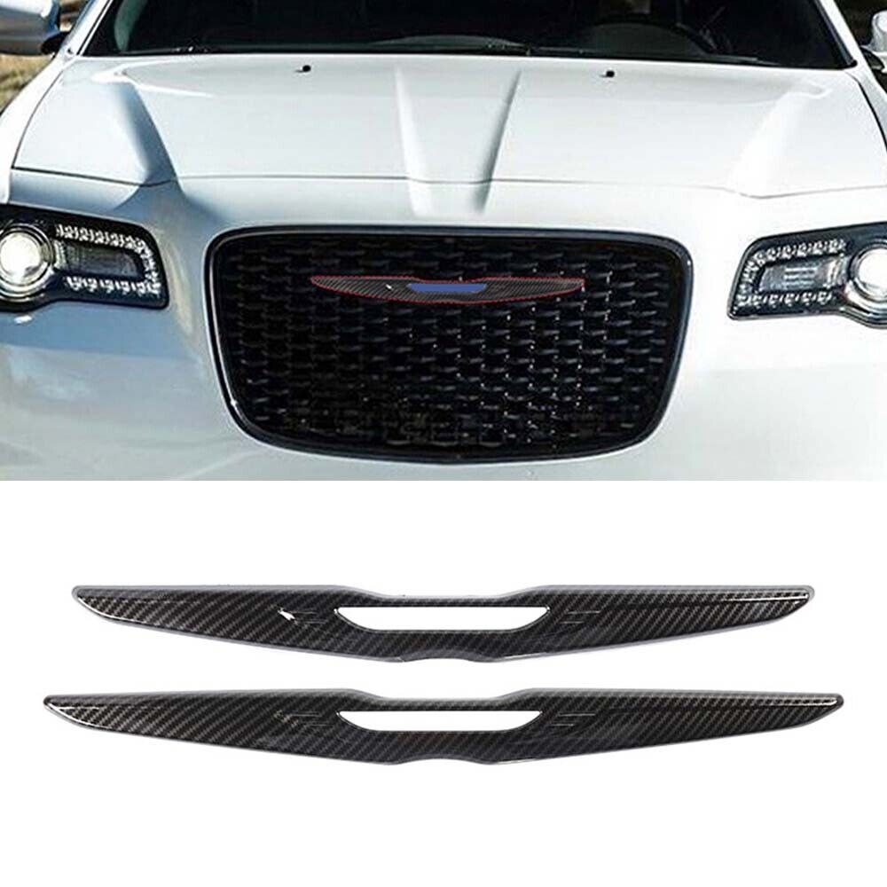 Front / Rear Car Logo Grid Emblems Cover Trim For Chrysler 300 15+ Carbon Fiber