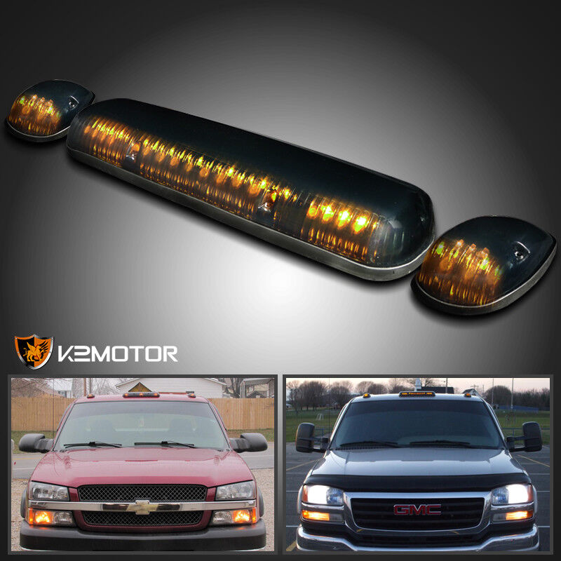 3 Pieces Truck Pickup Smoke Amber LED Cab Roof Running Marker Lights Lamps