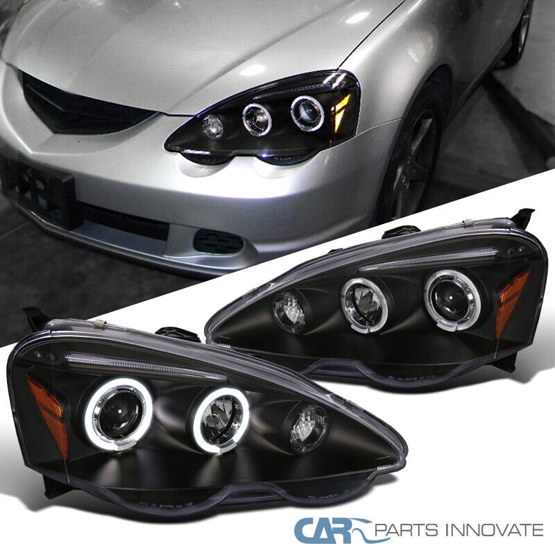 For Acura 02-04 RSX DC5 LED Halo Projector Headlights Head Lamp Black Left+Right
