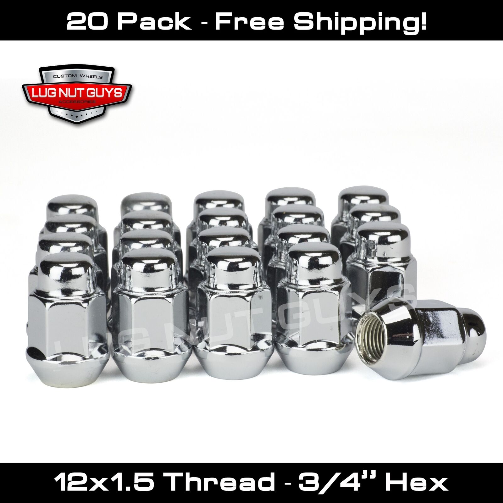 20 Pack Bulge Acorn Wheels Rims Lug Nuts 12x1.5 Closed End Chrome 19mm Hex