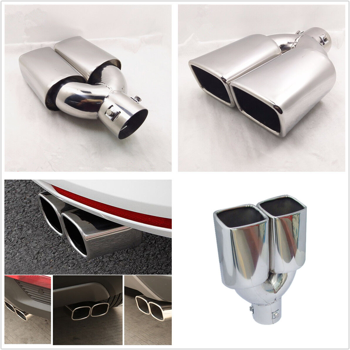 Stainless Steel 63mm 2.5\'\' Inlet Car SUV Rear Tail Dual Exhaust Pipe Muffler Tip