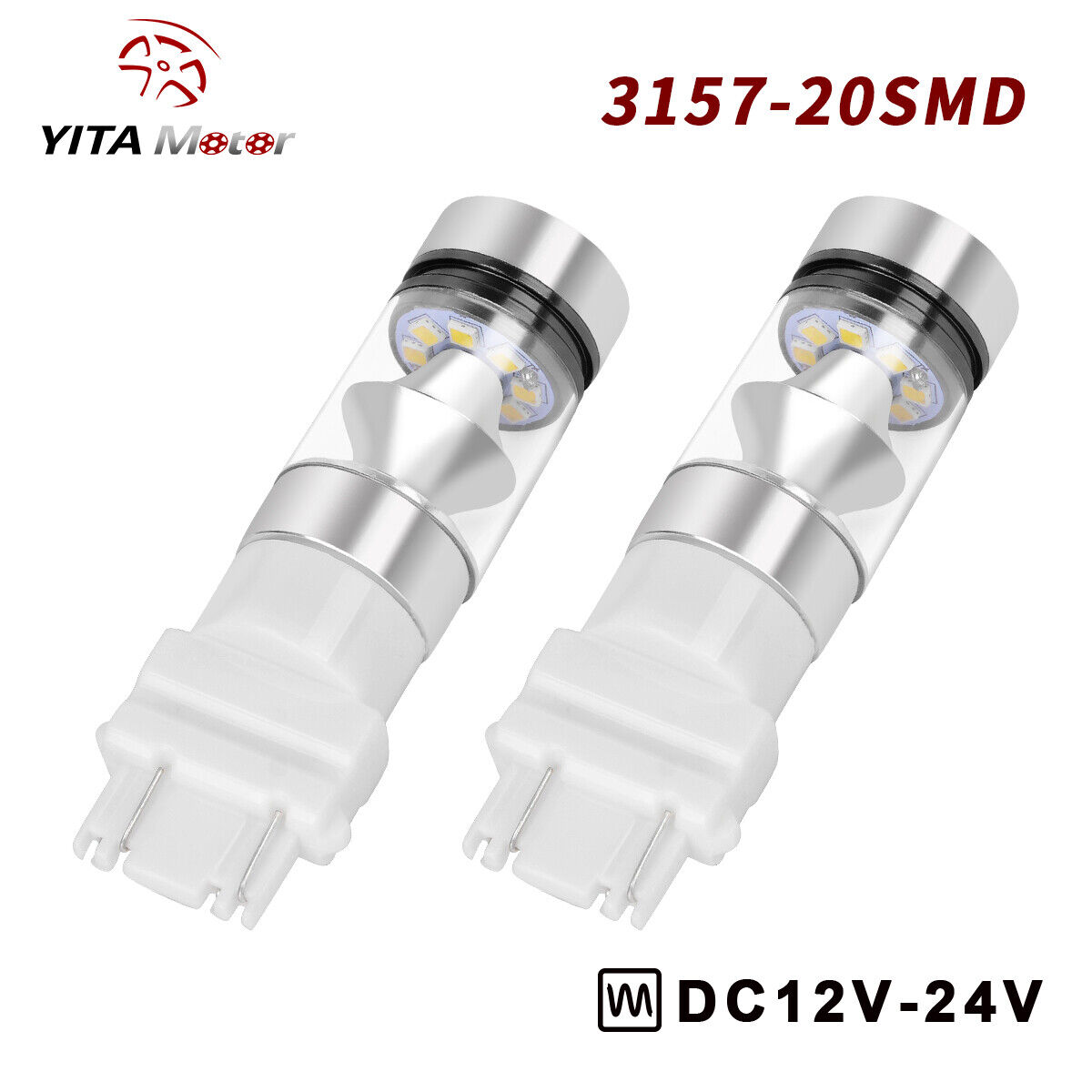 YITAMOTOR 2x 3157 3156 White 100W 20SMD Backup Reverse Parking LED Light Bulbs