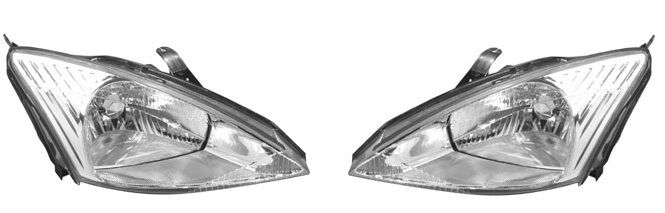 Fits 00 01 02 03 04 Ford Focus Halogen Headlight Pair Set Both NEW Chrome Bezel
