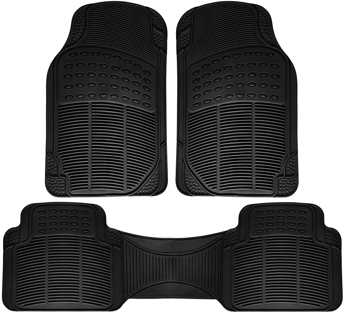 Car Floor Mats for All Weather Rubber 3pc Set Semi Custom Fit Heavy Duty Black