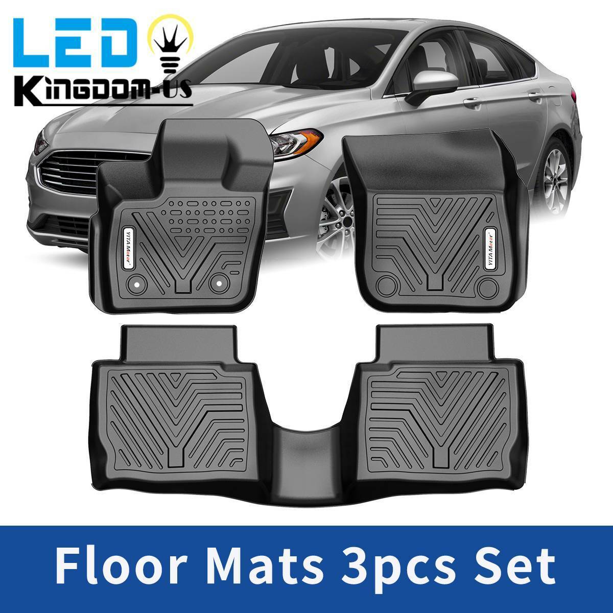 Floor Mats Liners for 2017-2020 Ford Fusion Lincoln MKZ 3D TPE All Weather 3PCS