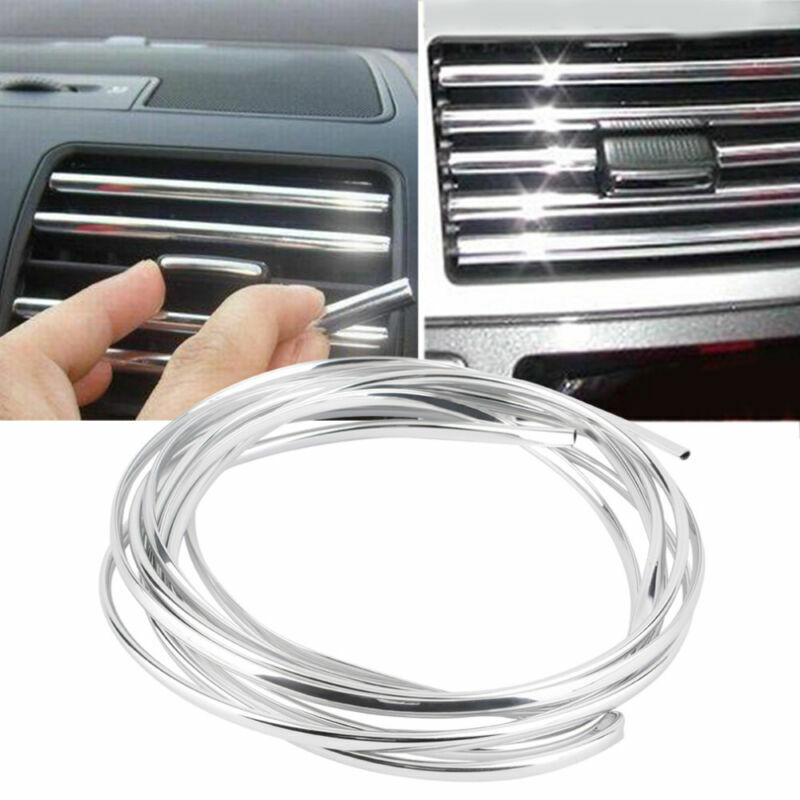 Car Air Condition Bumper Radio Side Vent Grille Switch Chrome Strip Trim Silver