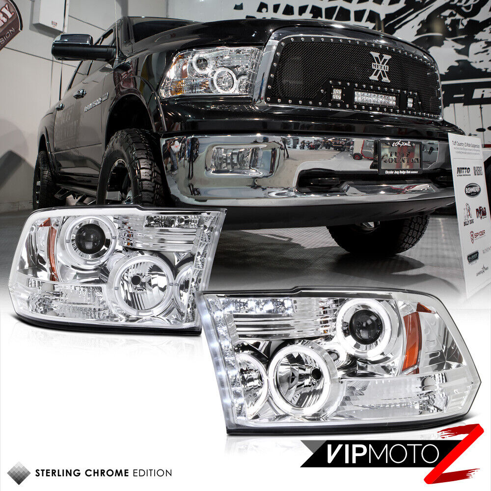 [DUAL HALO RING]LED Strip Projector Headlight Lamp For 09-24 Dodge RAM 2500 3500