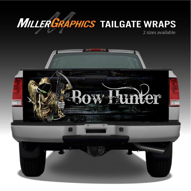 Bow Hunter Grim Reaper Black Wood Truck Tailgate Graphic Decal Wrap