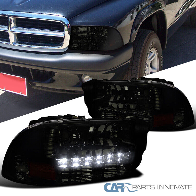 For Dodge 97-04 Dakota 98-03 Durango Clear Smoke SMD LED DRL Strip Headlights