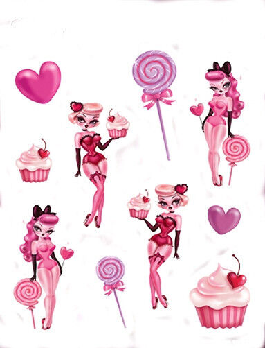 MINI SEXY R/C CELL PHONE PIN-UP GIRL CUPCAKE MIRROR IMAGE STICKER/ DECAL SET