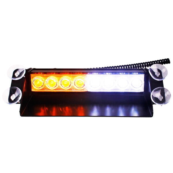 Amber White 8-LED Emergency Vehicle Dash Warning Strobe Flashing Lights (3 Mode)