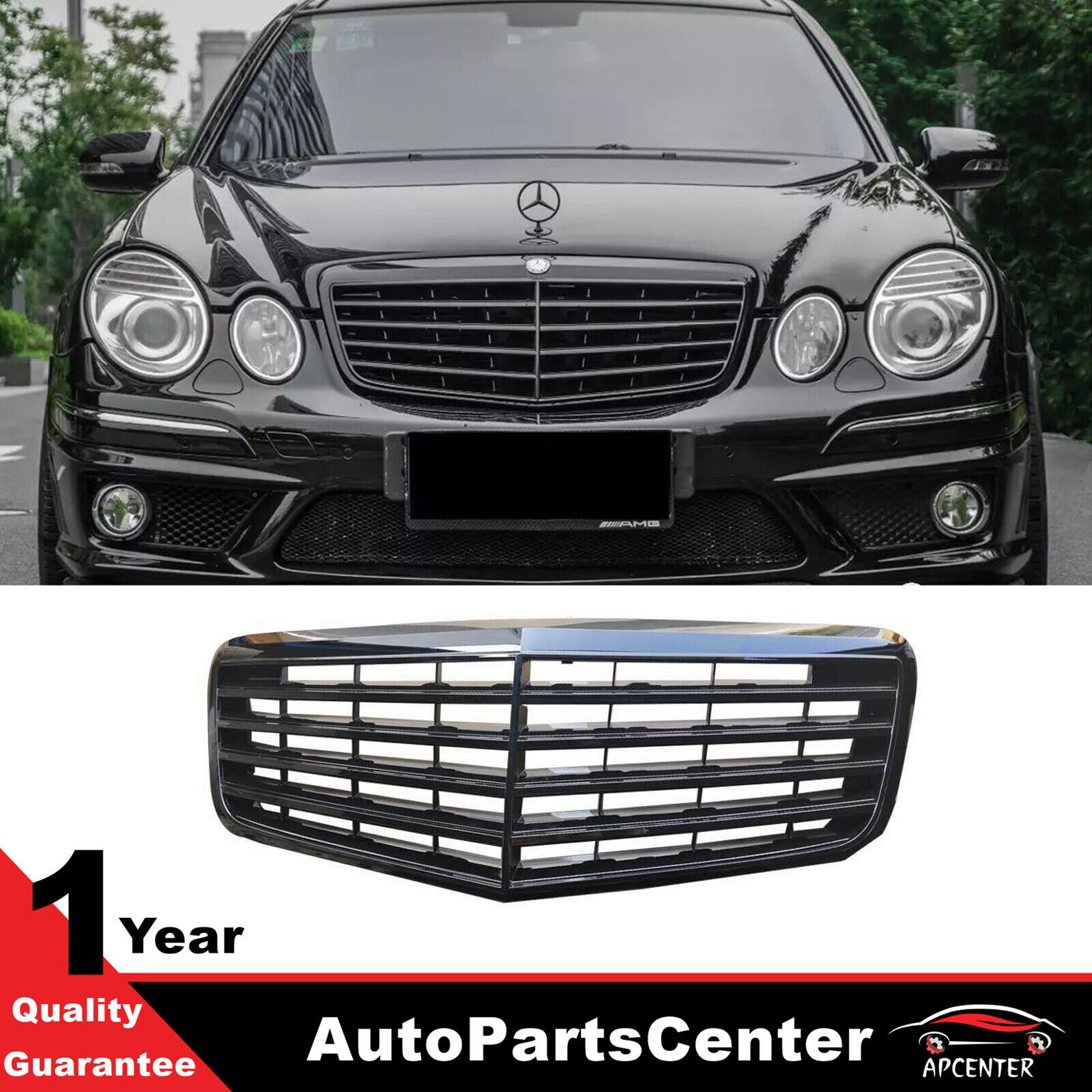 Gloss Black AMG Style Grille Grill For 2007-2009 Mercedes Benz W211 E350 E500 