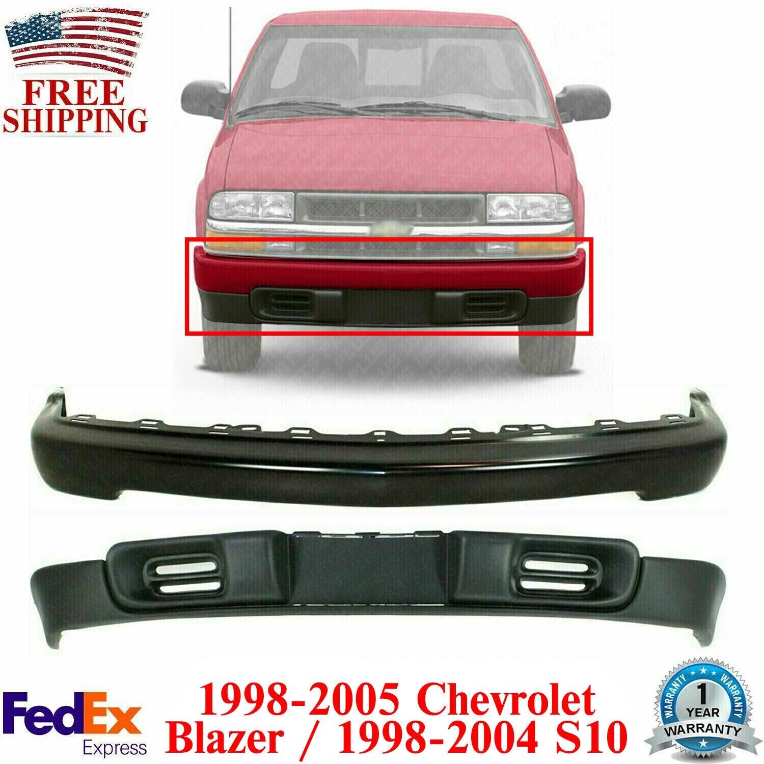 Front Bumper Primed and Valance For 1998-05 Chevrolet Blazer /98-2004 S10 Pickup