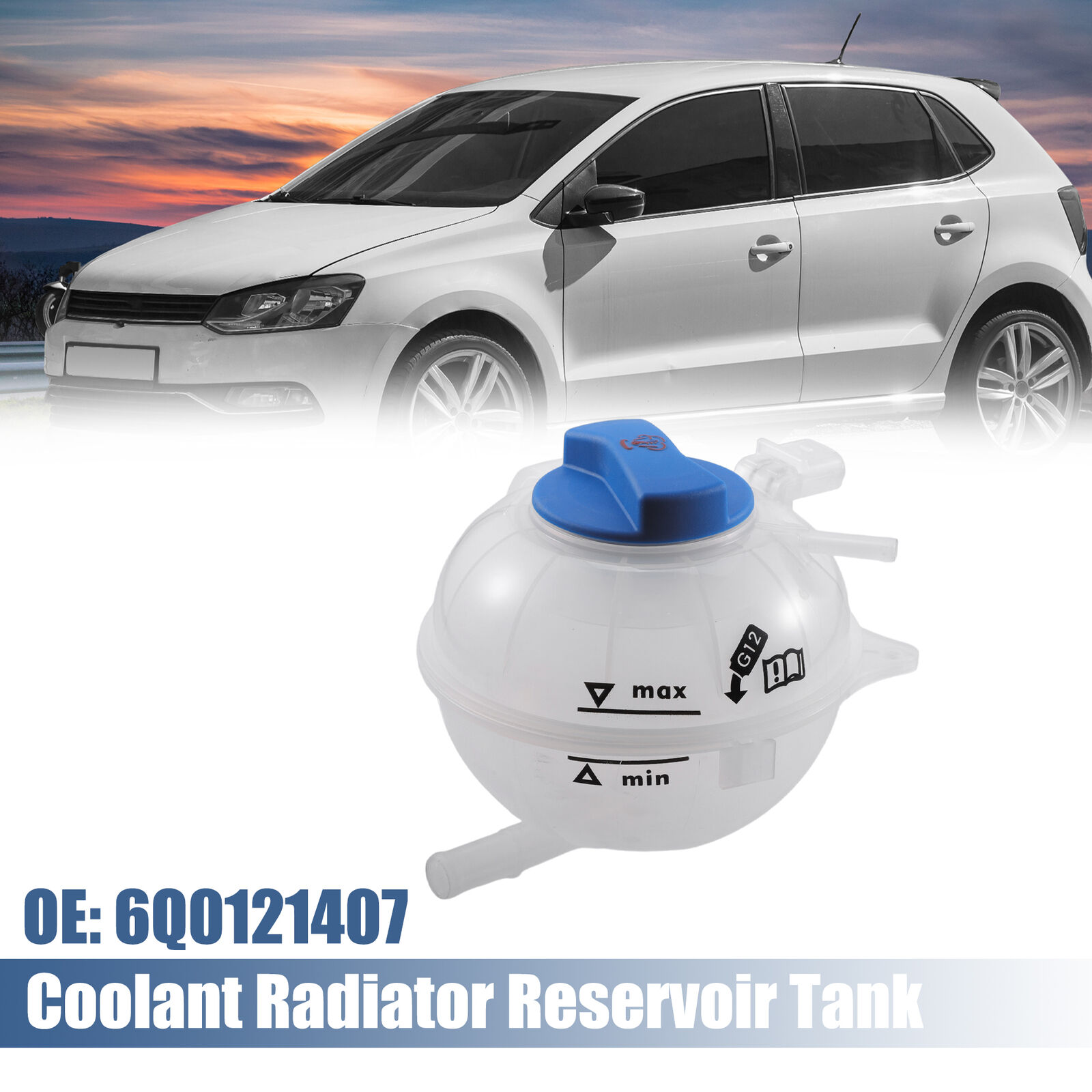 Coolant Radiator Reservoir Tank 6Q0121407 with Cap Sensor for VW Polo 01-18 