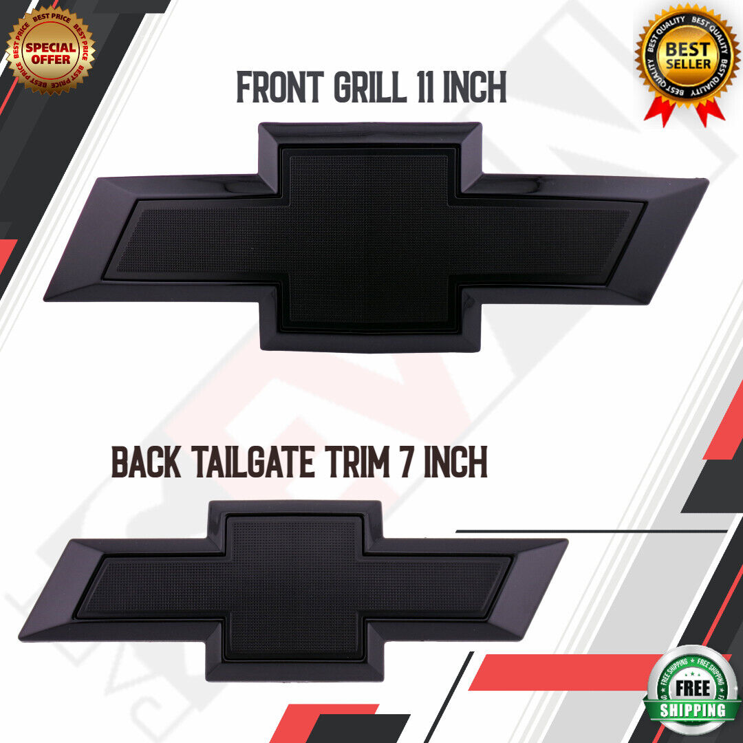 🔥🔥 2015-2020 Chevrolet Tahoe Suburban Front & Rear Gloss Black Bowtie Emblems