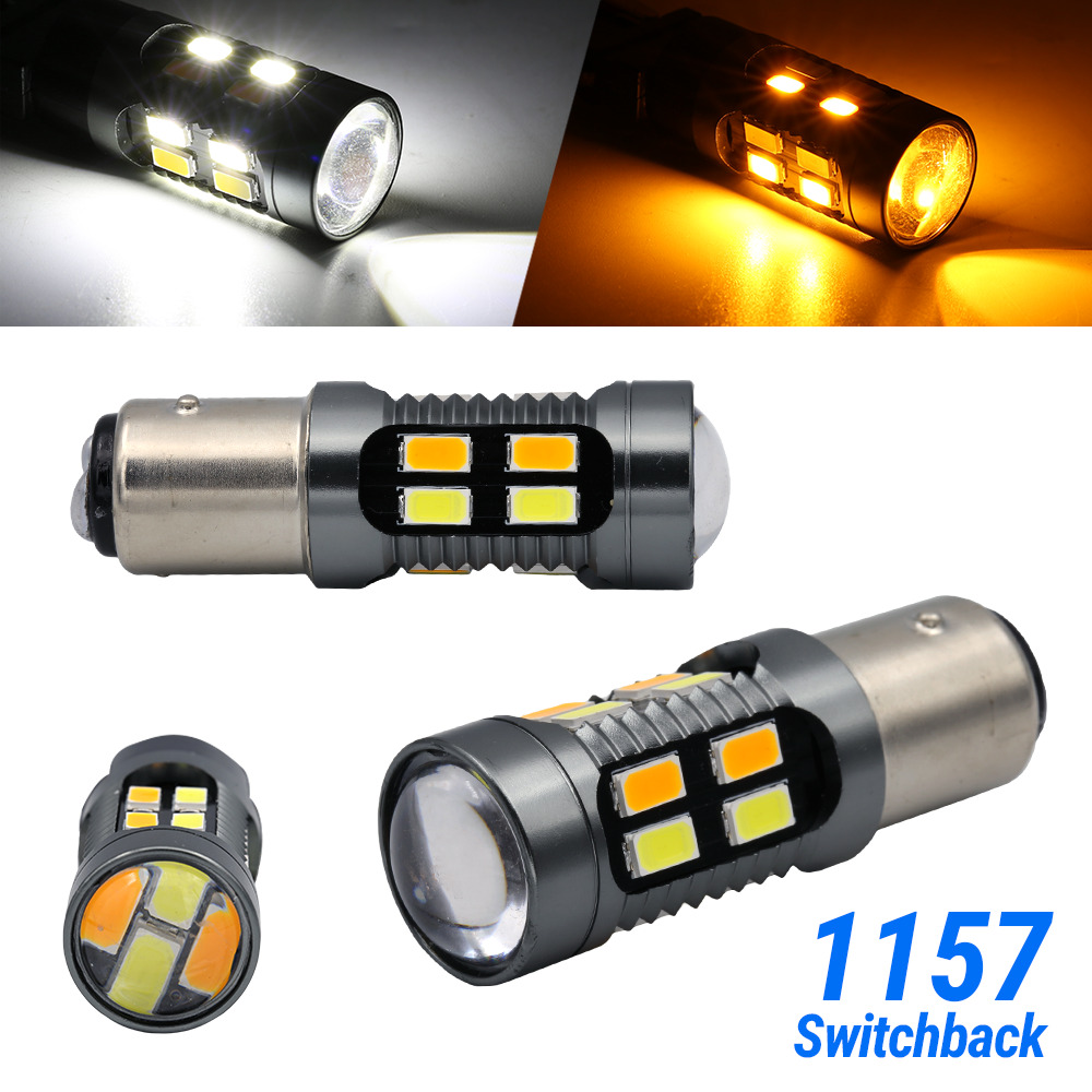 Syneticusa 1157 LED White/Amber DRL Switchback Turn Signal Parking Light Bulbs