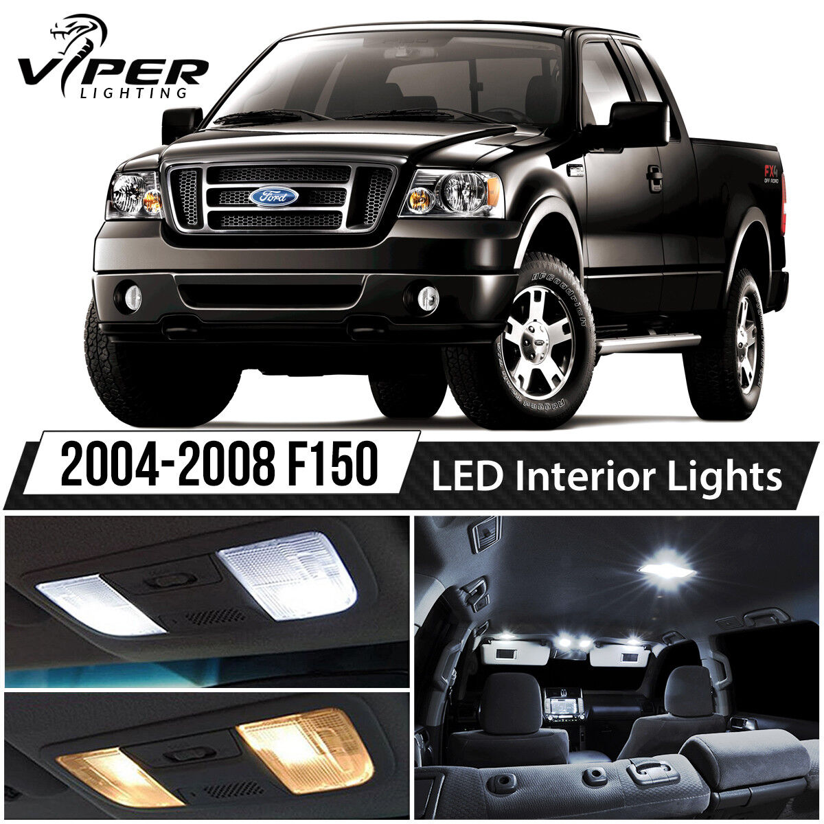 2004-2008 Ford F150 F-150 White Interior LED Lights Package Kit