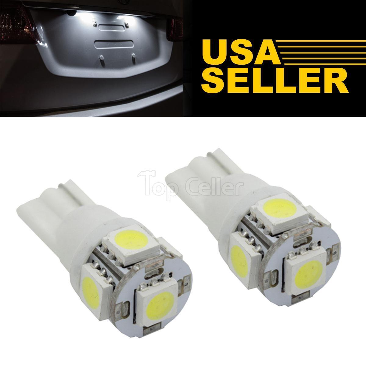 2x Xenon White 5 5050 SMD LED Bulbs For License Plate Light 168 194 2825 T10 W5W