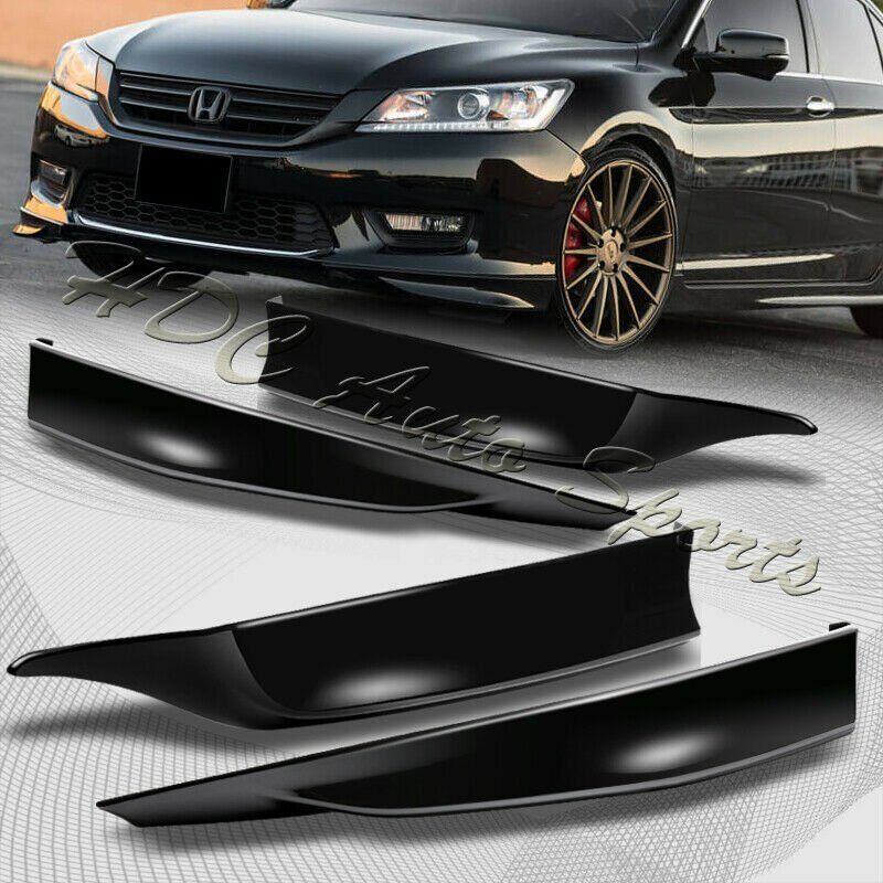 For 2013-2015 Honda Accord 4-DR HFP-Style BLK Front+Rear Bumper Spoiler Lip 4pc