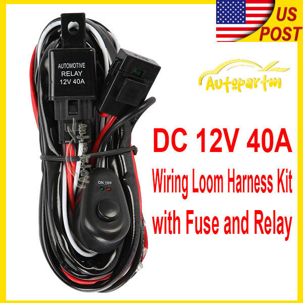 Universal Wiring Kit Fog Light Driving Lamp Wiring Harness +Fuse +Switch +Relay
