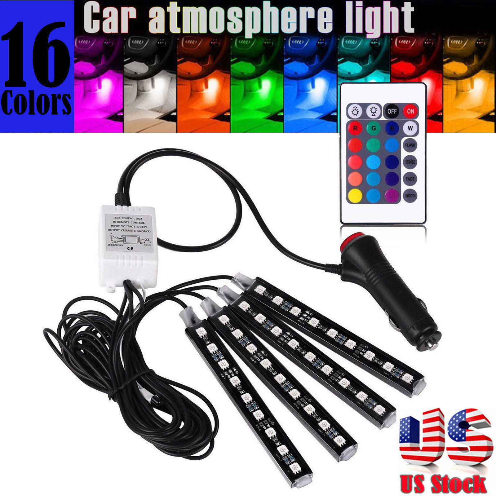 RGB Colored LED Glow Interior Car Kit Under Dash Foot Floor Seat Accent Light US