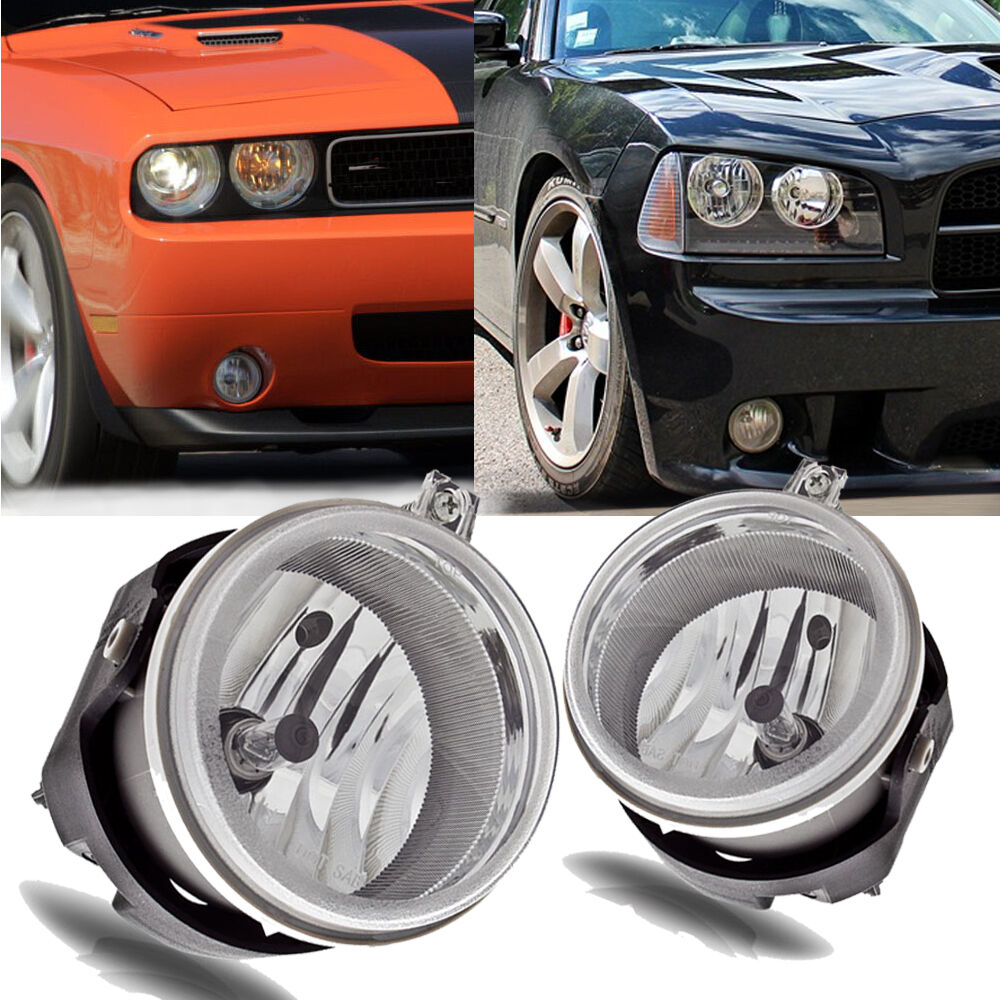 for 06-09 Dodge Charger/08-10 Challenger Clear Bumper Fog Light Lamps+Bulbs PAIR