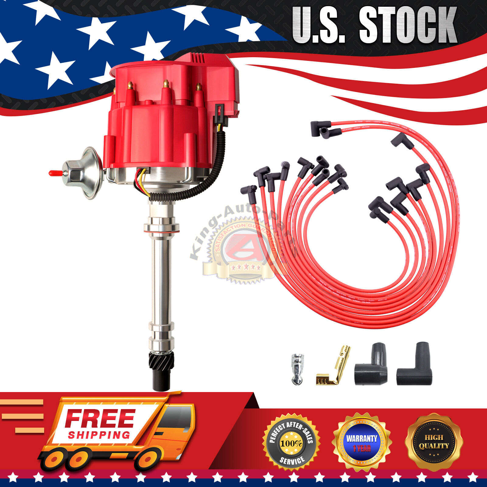 For SBC Small Block Chevrolet 350 HEI Distributor & Plug Wires 90* Boot Kit