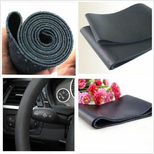 New Black Genuine Leather DIY Car Steering Wheel Cover With Needles and Thread