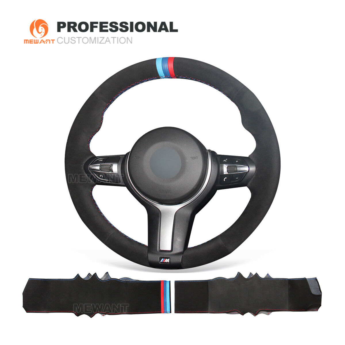 DIY Black Suede Car Steering Wheel Cover for BMW F30 F34 F22 F23 F32 F33 F36 F10