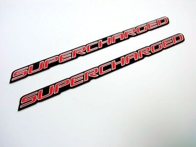 QTY 2 SUPERCHARGED ENGINE HOOD FENDER THIN ALUMINUM EMBLEMS CAR TRUCK BOAT RED