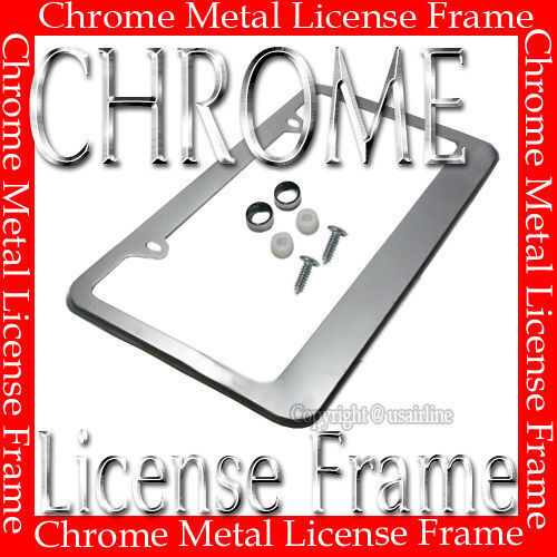 CHROME  METAL LICENSE PLATE FRAME PLAIN NEW 1 PC  +  2 SCREW CAPS