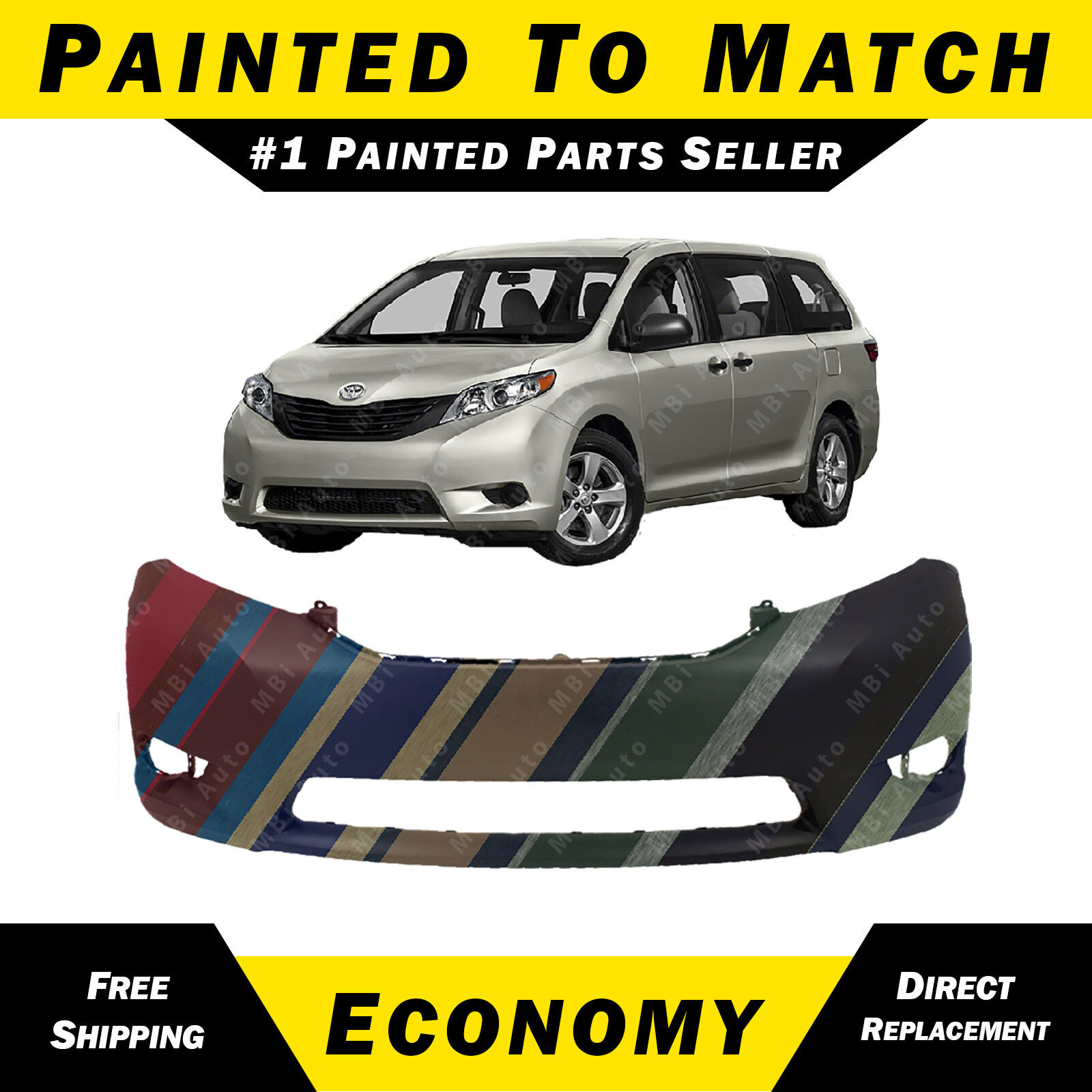 NEW Painted To Match- Front Bumper Cover Replacement for 2011-2015 Toyota Sienna