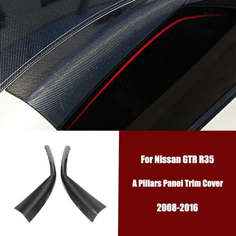 Black Carbon Fiber Car A Pillar Panel Trim Cover For Nissan GT-R R35 2008-2016