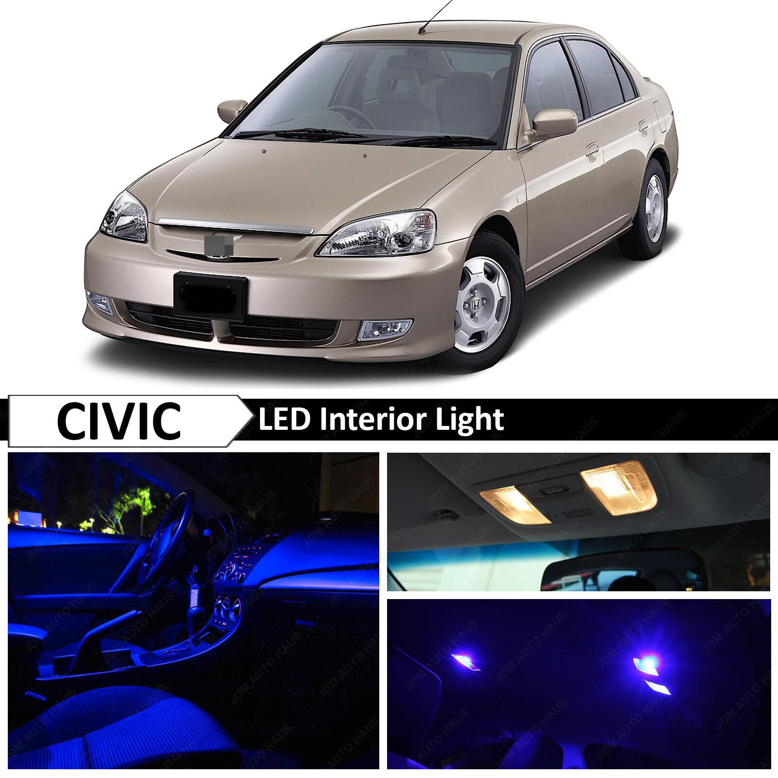 Blue Interior + License LED Light Package Fits 2001-2005 Honda Civic Sedan Coupe