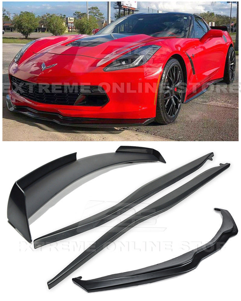 For 14-19 Corvette C7 Z06 Style Rear Spoiler W/ Side Skirts W/ Front Bumper Lip